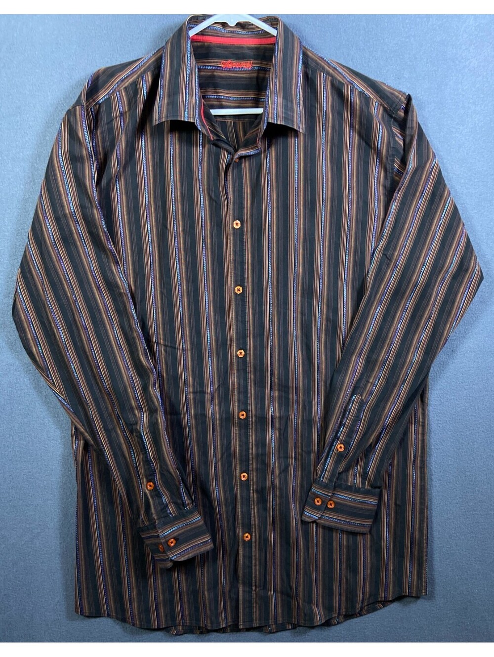 VISCONTI BLACK Colorful Striped Painted Men's XLT Tall Stretch Shirt 25x33 EUC!